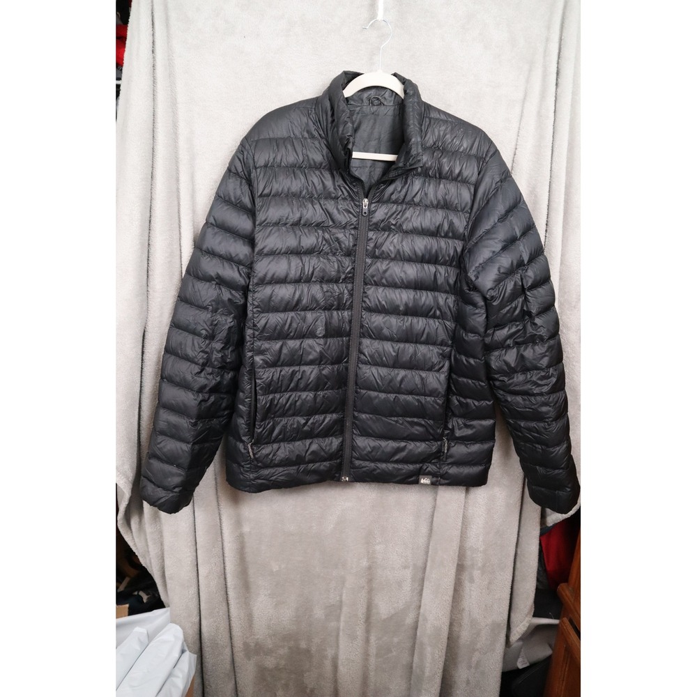REI Co-op Mens 650 Down Jacket Black Puffer Full Zip 878092 F17 Large